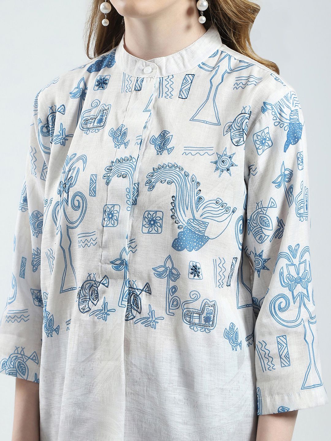 Monte Carlo Geometric Print Pure Cotton Shirt Style Top