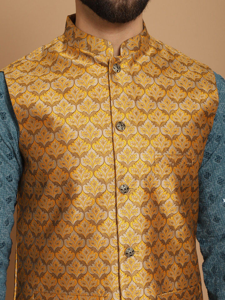 Anouk Sequinned Embroidered Regular Thread Work Kurta & Churidar With Nehru Jacket