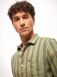 THE BEAR HOUSE Men Slim Fit Tartan Checks Opaque Striped Casual Shirt
