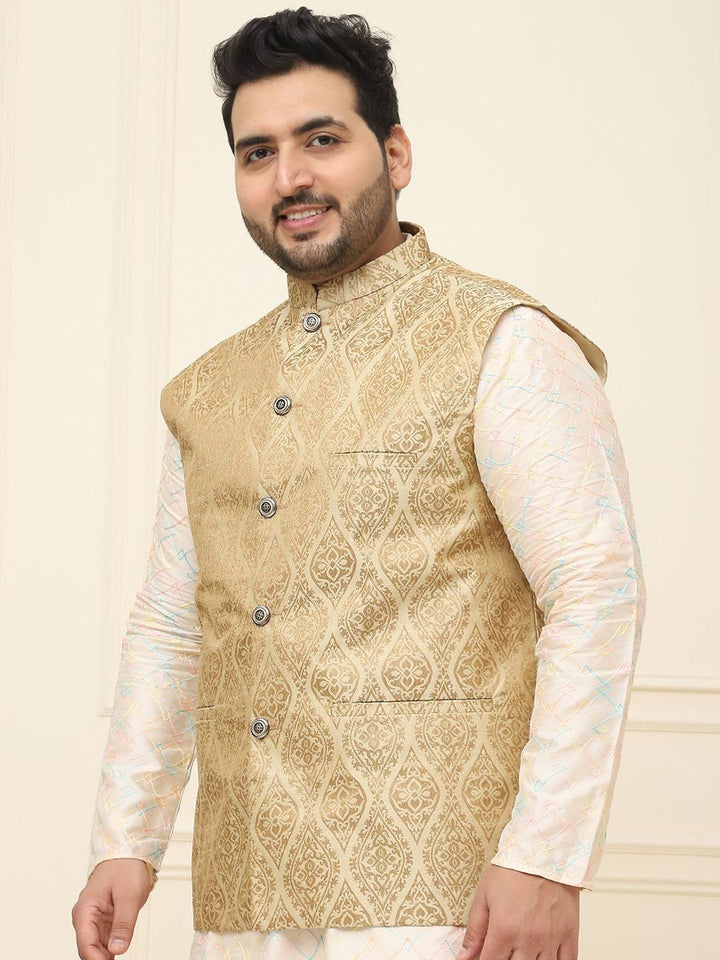 SOJANYA PLUS Lelaki Plus Size Printed Mandarin Collar Nehru Jaket