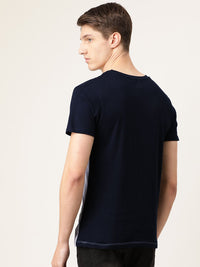 The Indian Garage Co Men Grey Melange  Navy Blue Colourblocked Round Neck Pure Cotton T-shirt