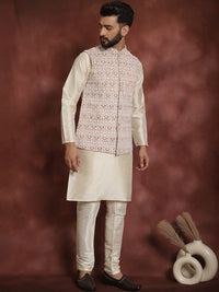 Anouk Cream Kolar Mandarin Churidar Kurta Lurus Dengan Churidar