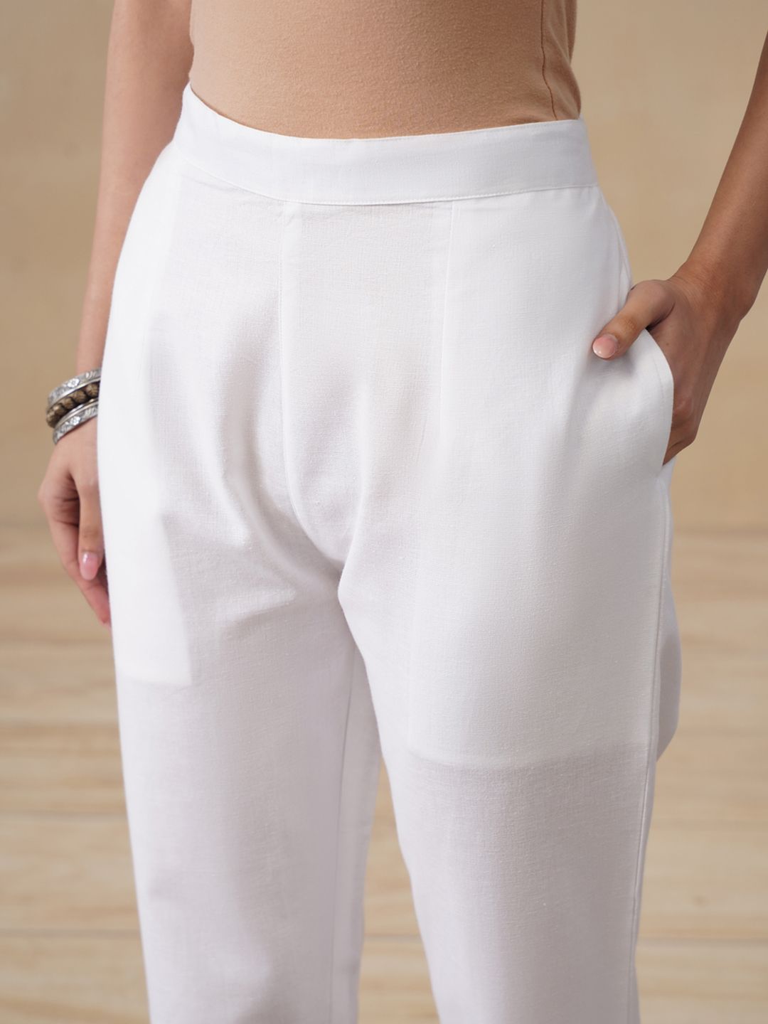 House of Chikankari Women White Cotton Solid Pant