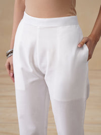 House of Chikankari Women White Cotton Solid Pant
