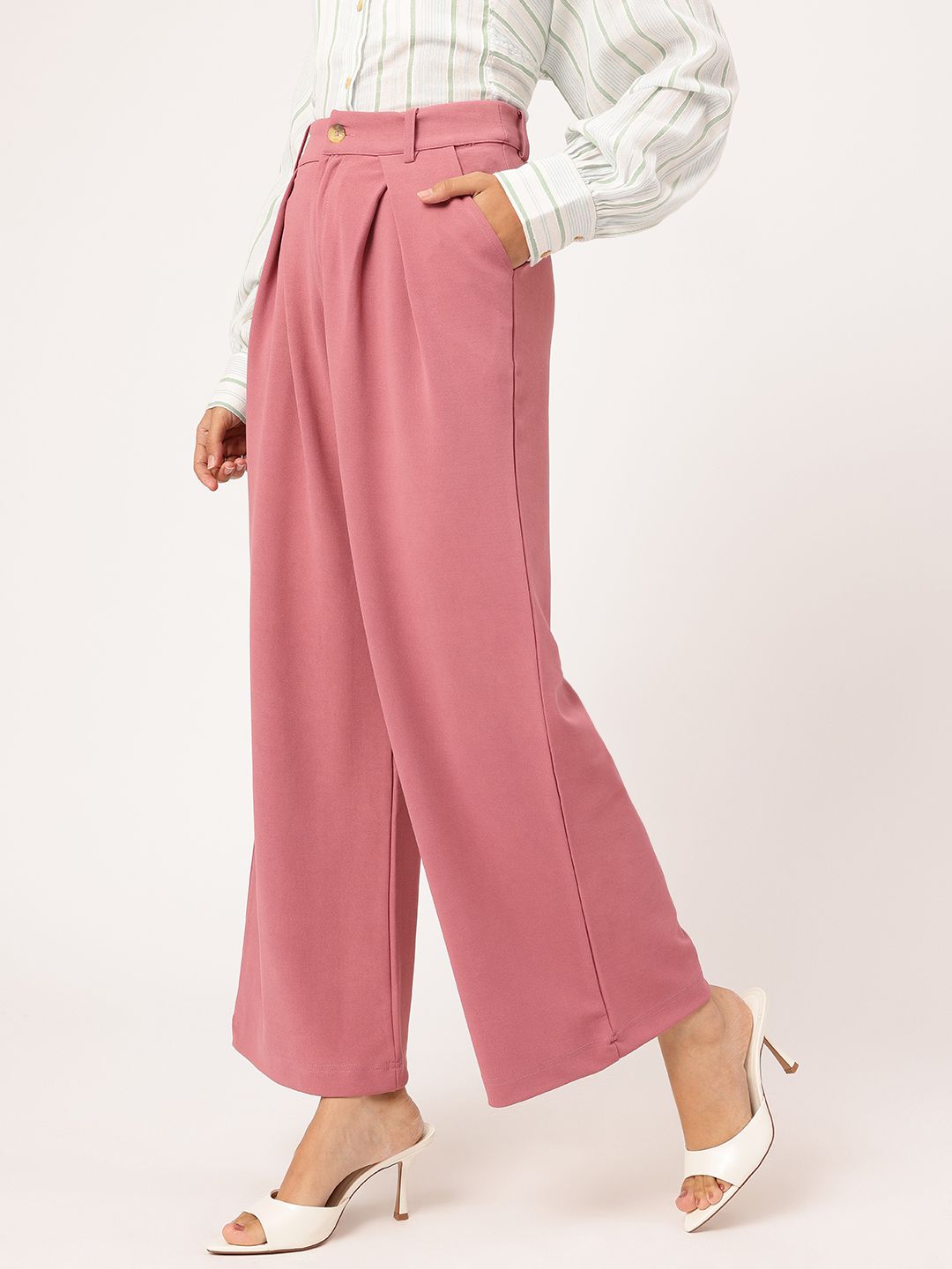 DressBerry Women Power Play High-Rise Pleated Flared Formal Trousers