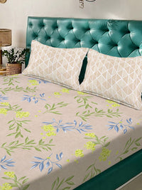 KLOTTHE Beige & Grey Floral Printed Dilengkapi 400 TC King Bedsheet Dengan 2 Sarung Bantal