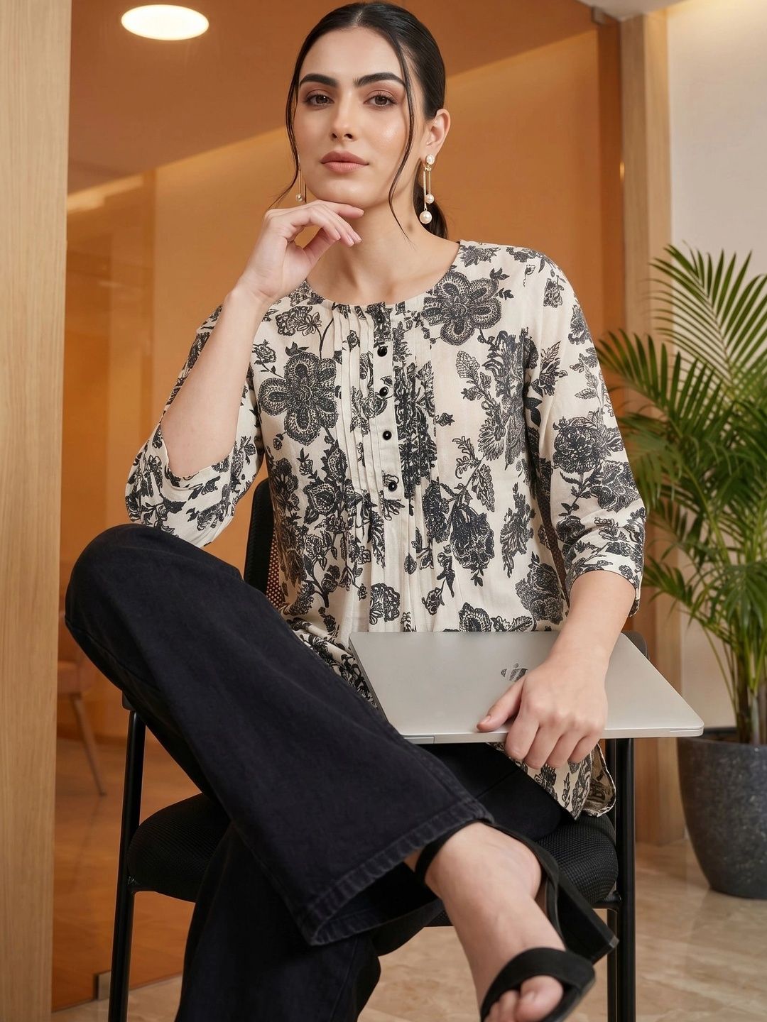 Mamicha Floral Print Cotton Top