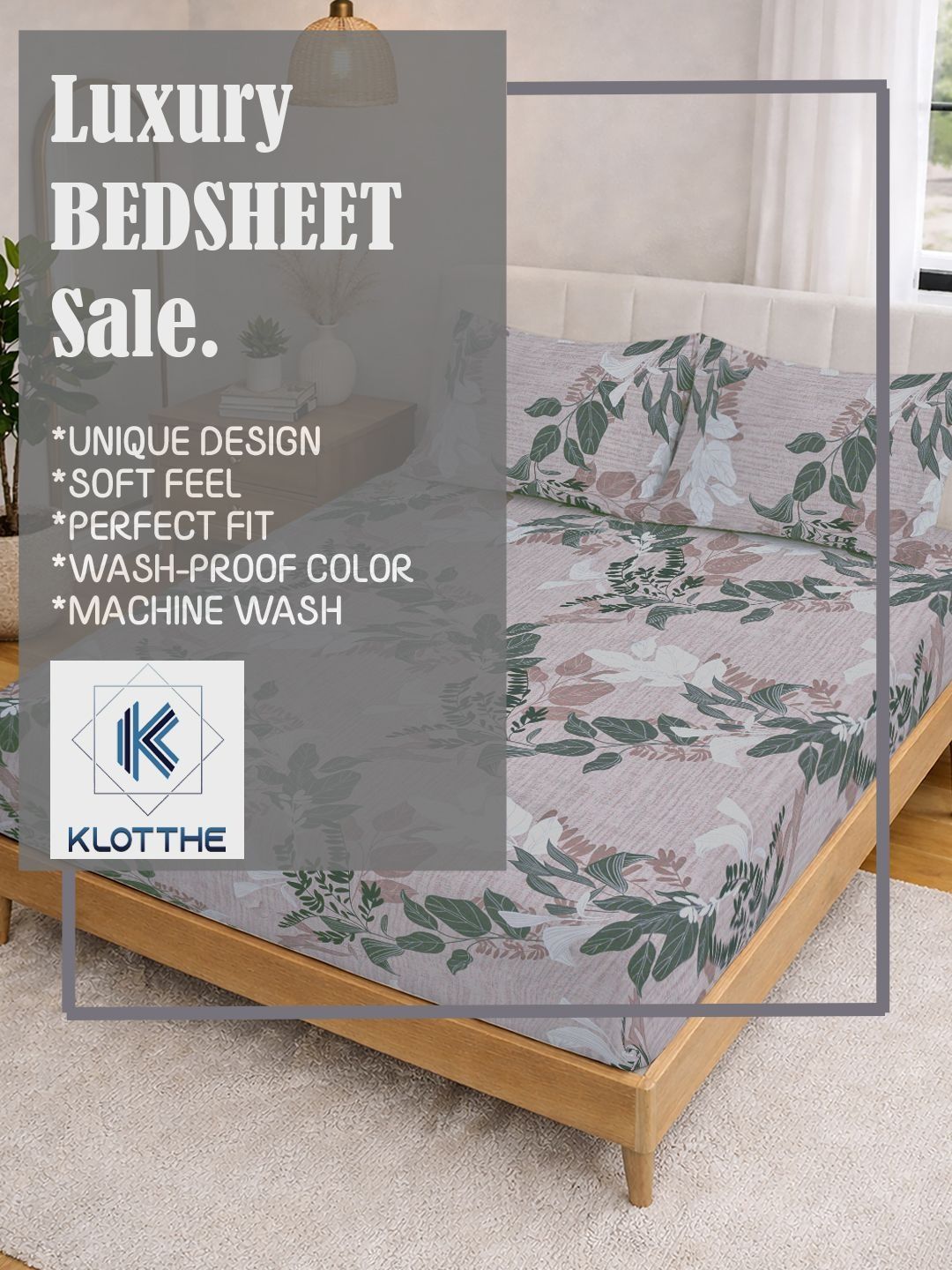 KLOTTHE Grey Floral 300 TC King Cadar Biasa