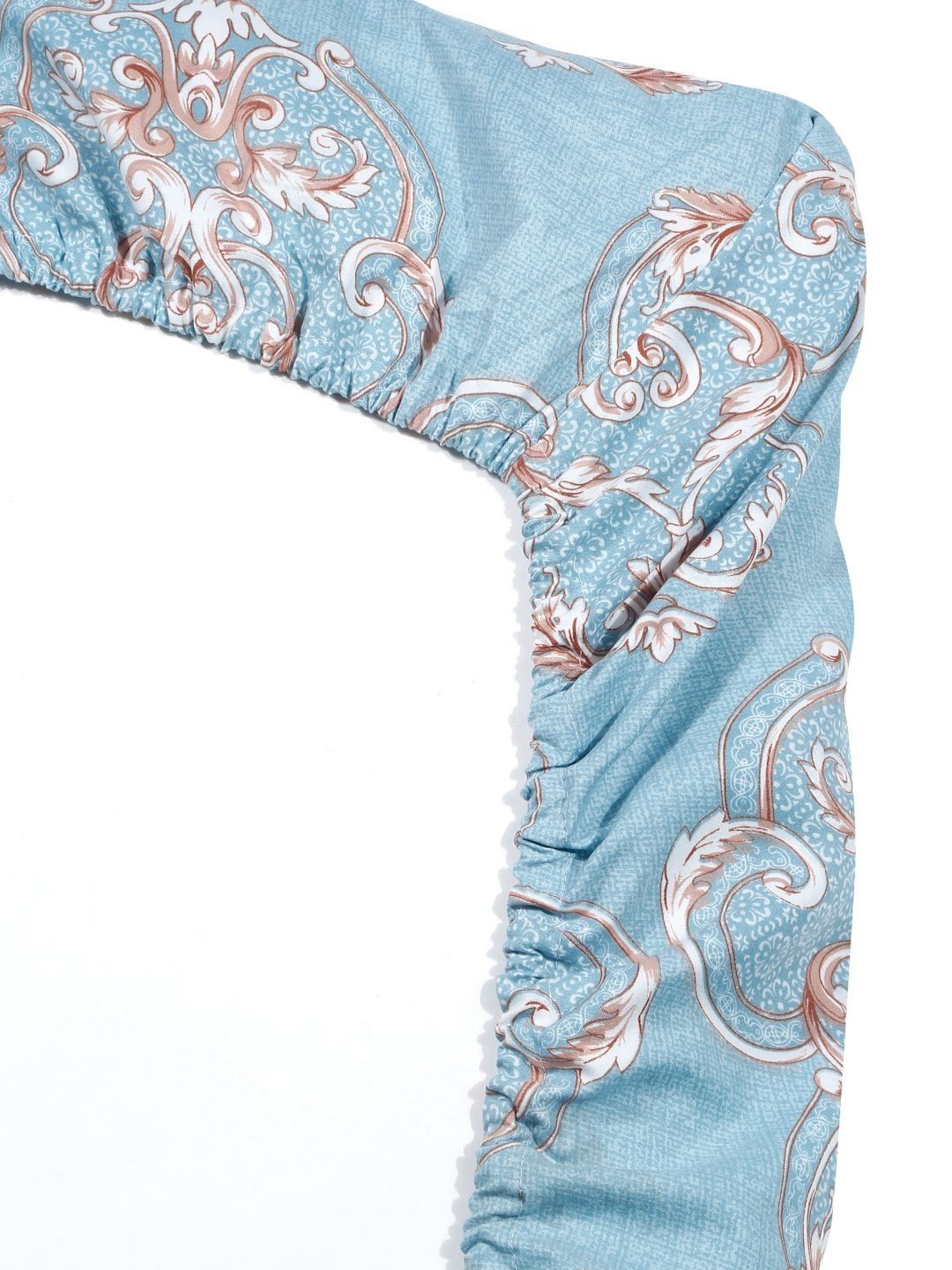 Aura Blue & White Ethnic Motifs 300 TC Single Bedsheet with 1 Pillow Cover