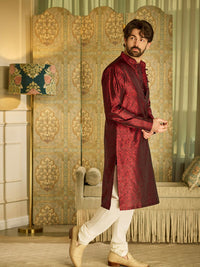 SOJANYA Floral Woven Design Mandarin Collar Straight Kurta With Churidar