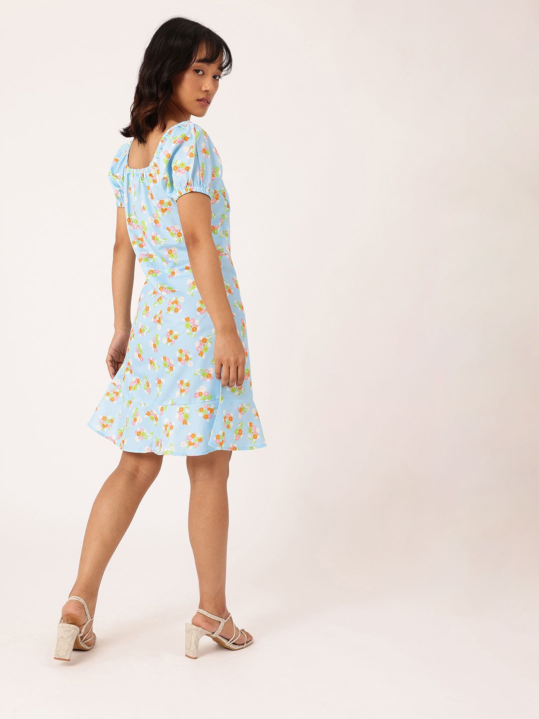 DressBerry Endearing Blossom Sweetheart Neck Puff Sleeves A-Line Dress