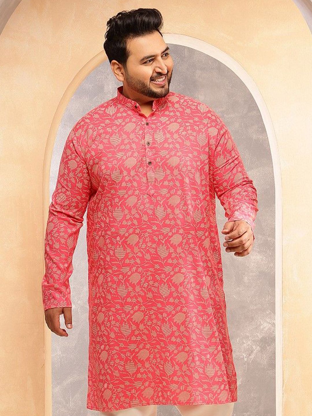 SOJANYA PLUS Men Floral Printed Daily Cotton Straight Kurta