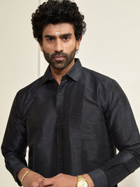 VASTRAMAY Shirt Collar Long Roll-Up Sleeves Shirt With Veshti