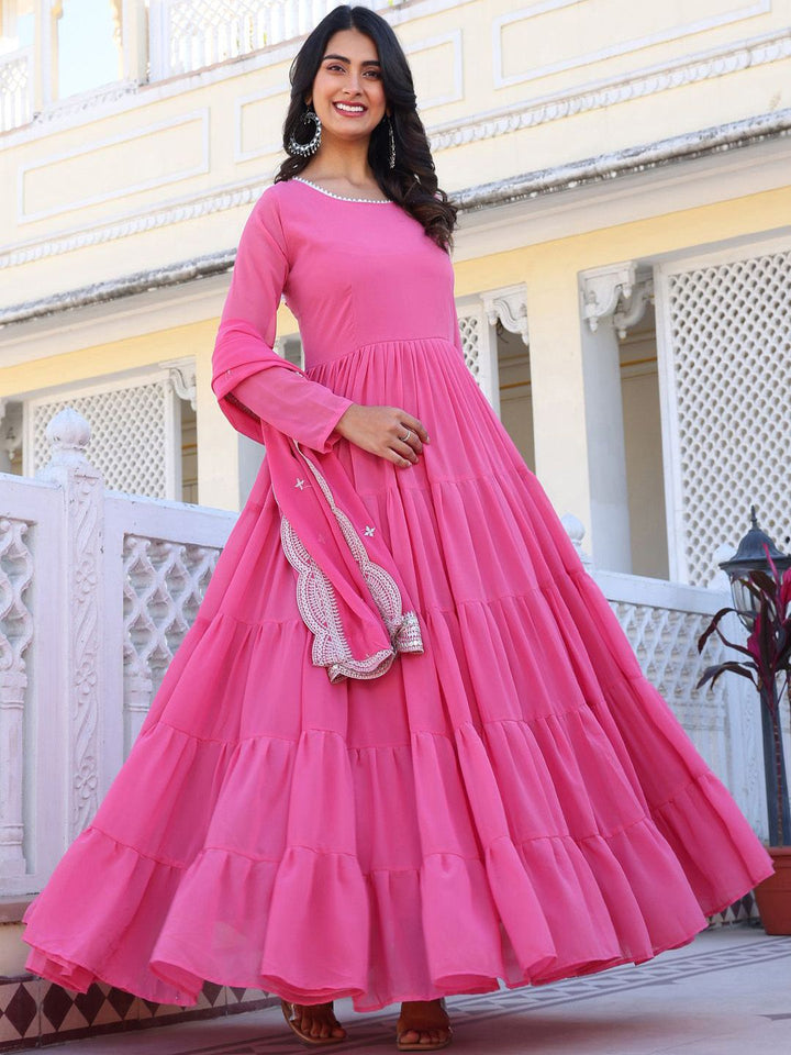 KALINI Women Layered Thread Work Kurta with Pyjamas & With Dupatta
