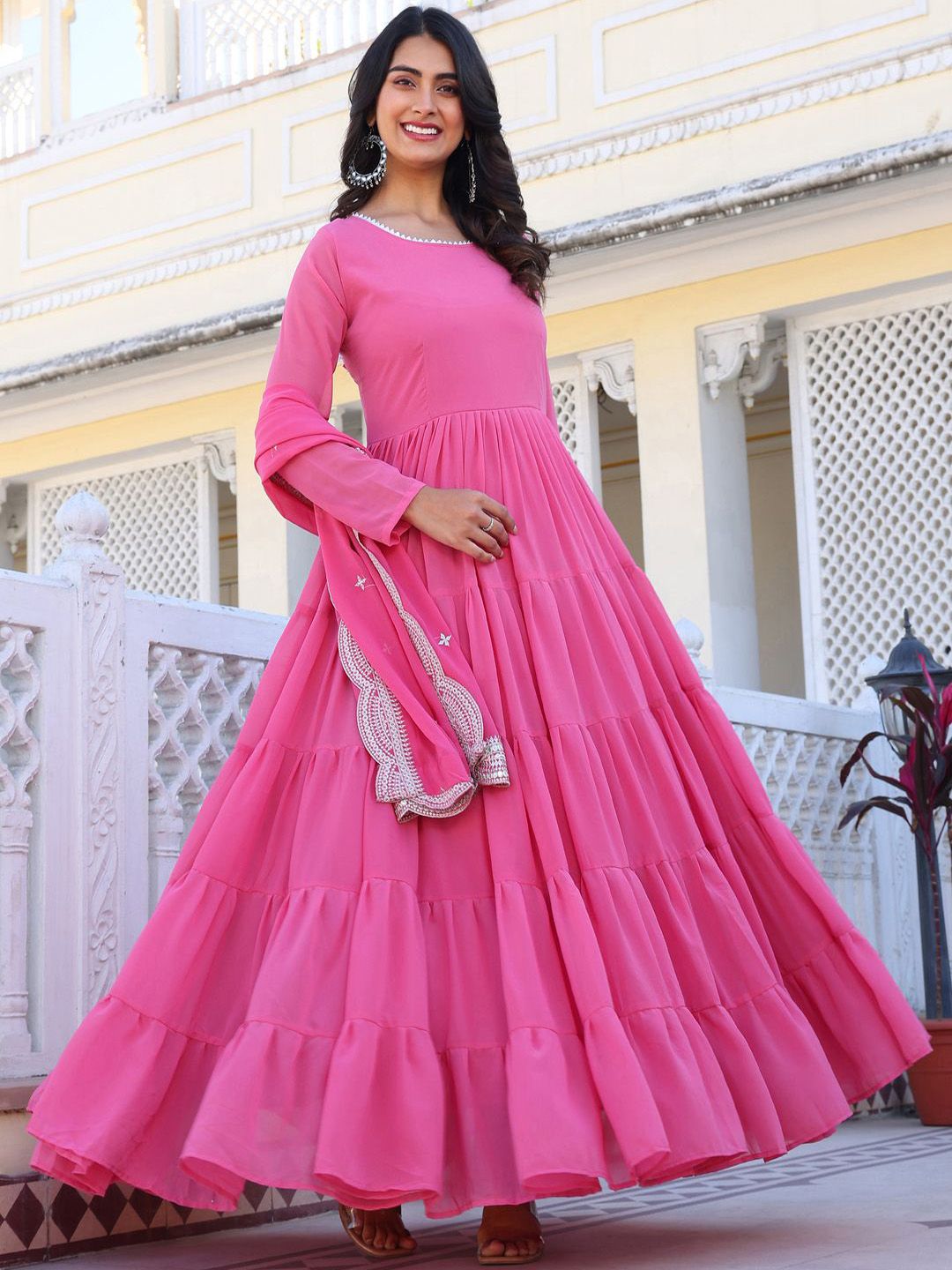 KALINI Women Layered Thread Work Kurta with Pyjamas & With Dupatta