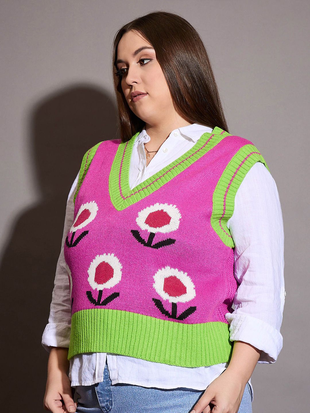 SASSAFRAS Curve Women Floral Printed Sweater Vest
