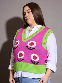 SASSAFRAS Curve Women Floral Printed Sweater Vest