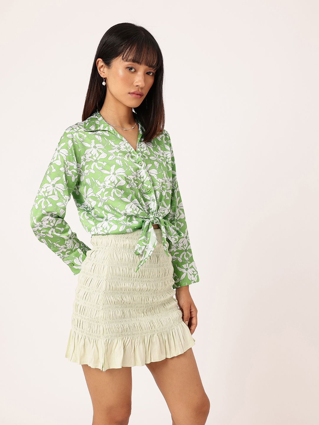 DressBerry Spirited Petals Knot & Tie Hem Shirt