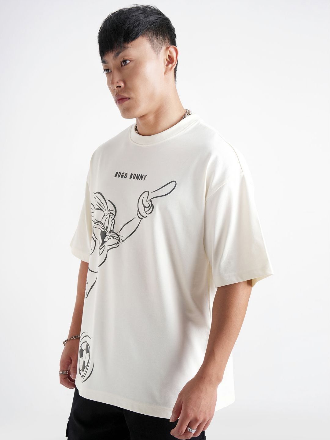 Highlander Looney Tunes Bercetak Lengan Khotbah Leher Leher Bulat