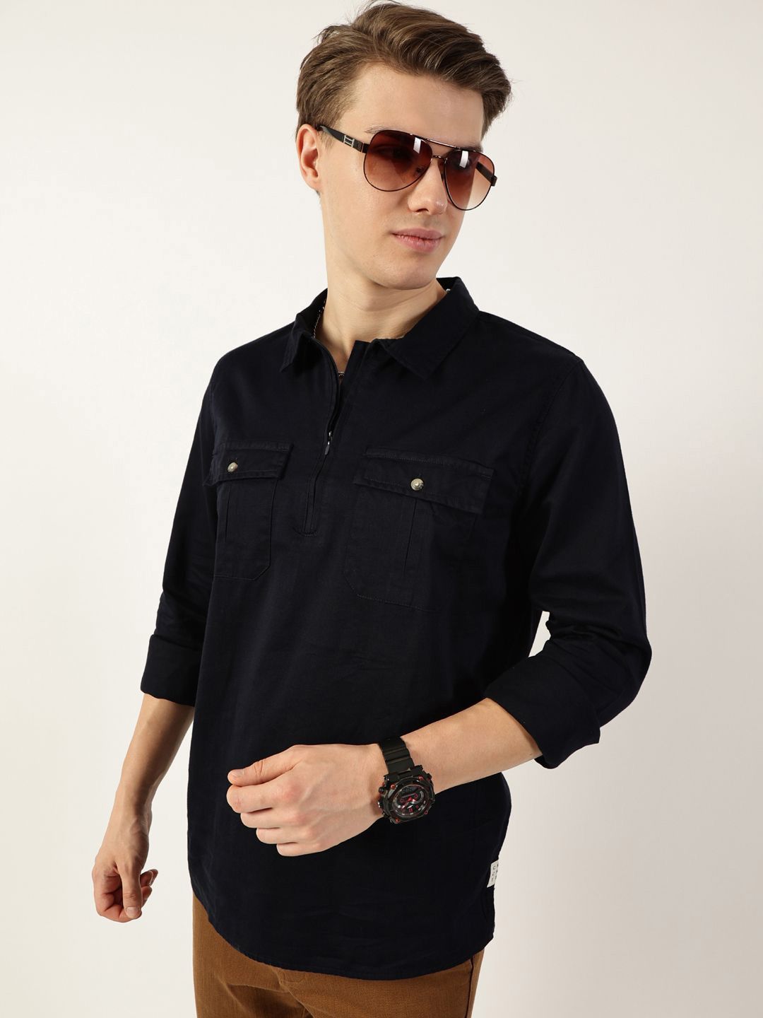Thomas Scott Men Classic Spread Collar Solid Cotton Casual Shirt