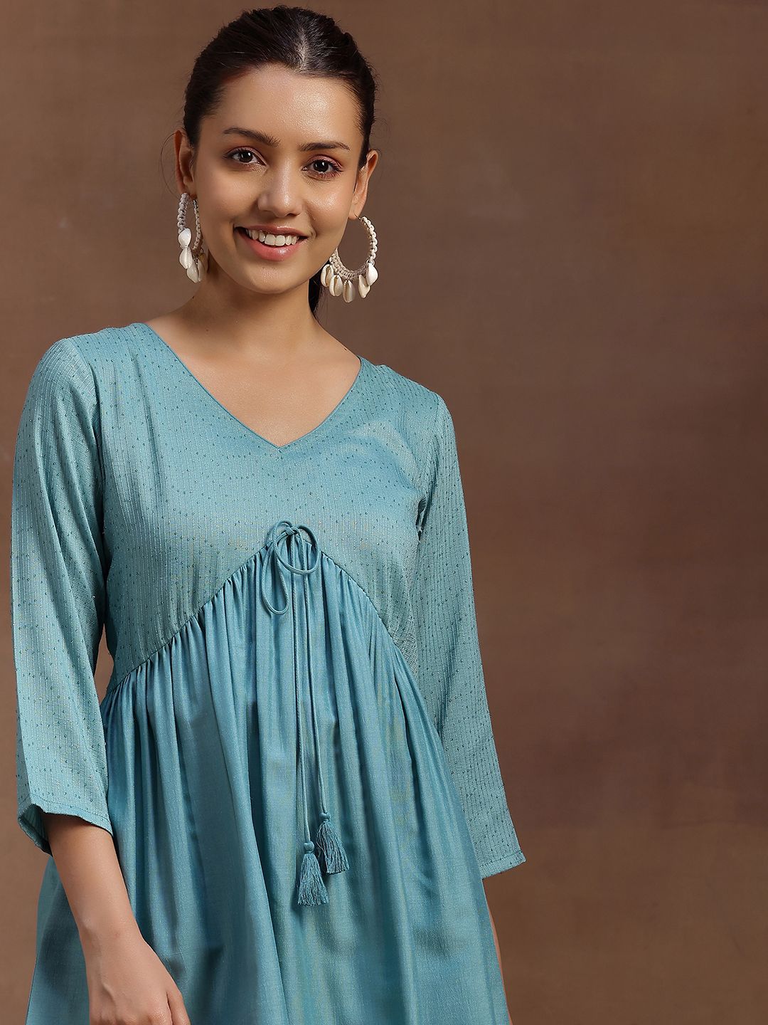 Libas Embellished V-Neck Sequinned Sequinned Pleated Kurti