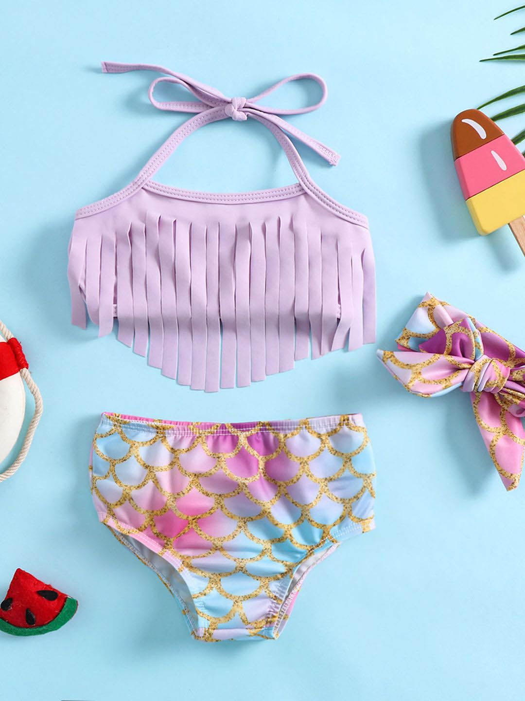 YK Infant Girls Printed Top & Briefs Swim Set