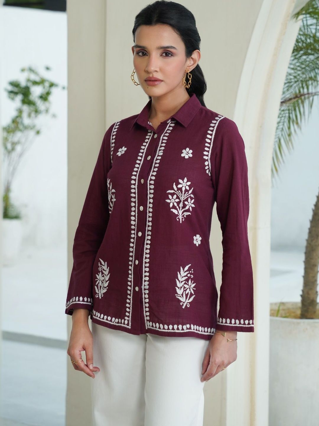 Baju Kasual Bercetak Bunga Lurus House of Chikankari Wanita