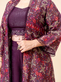Mamicha Mehfil Printed V-Neck Crop Top With Cape & Palazzos Co-Ords Set