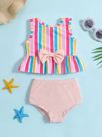 YK Girls Striped Top & Briefs Swim Set