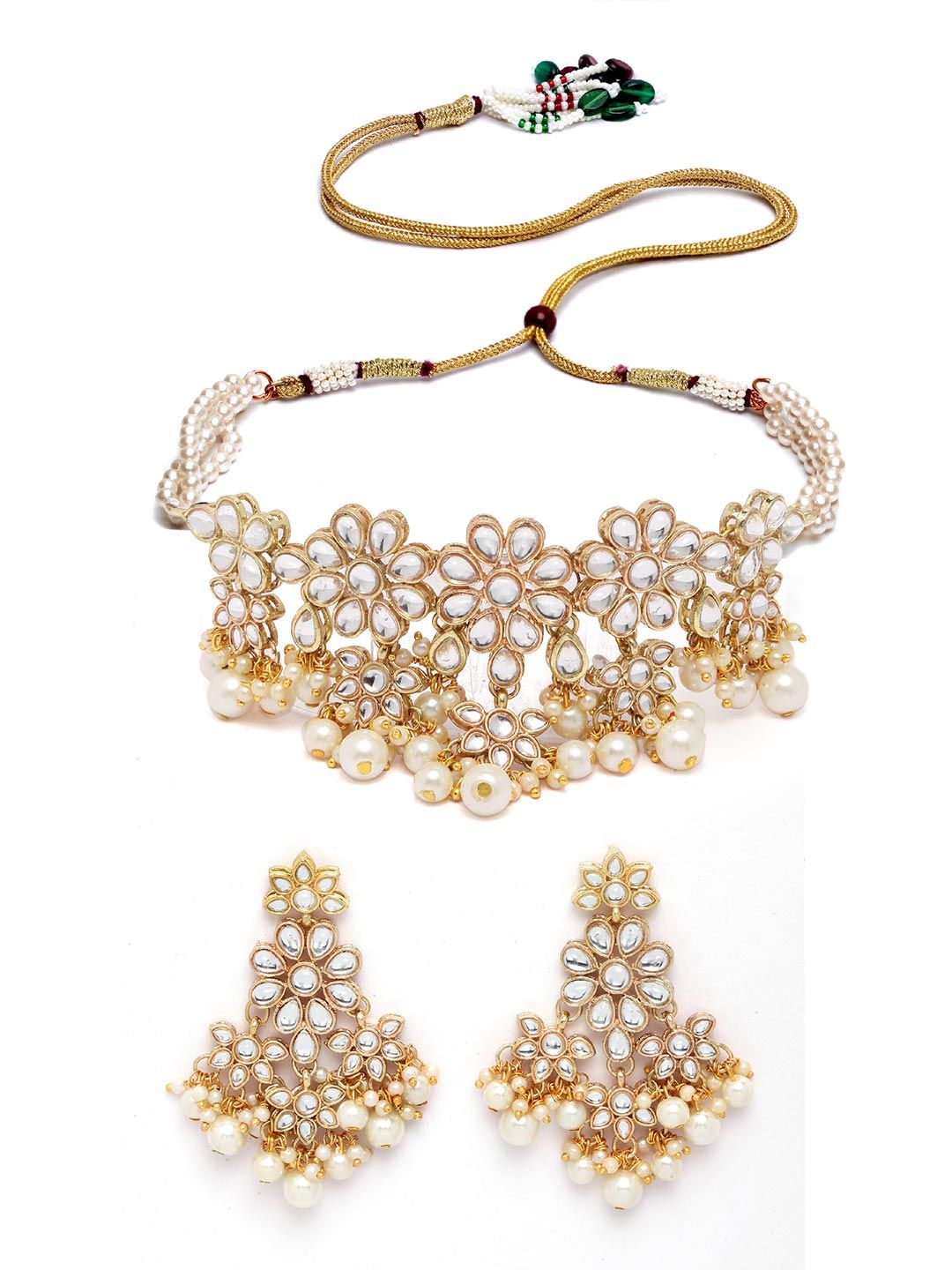 Karatcart Kundan-berlapis emas Kundan & Pearl Beaded Jewellery Set