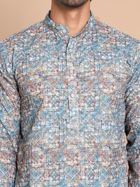 Jompers Men Floral Printed Chikankari Floral Kurta