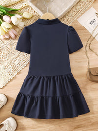 YK Girls Solid Shirt Collar A-Line Dress