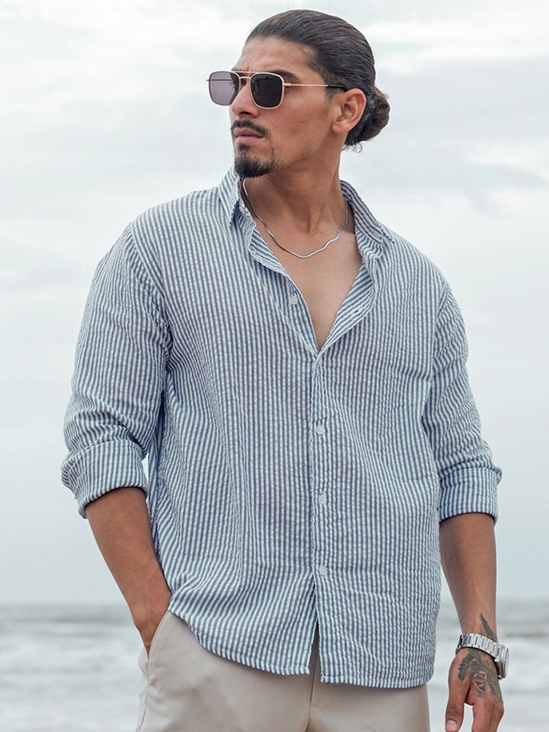 Powerlook Men Opaque Striped Casual Shirt