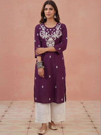 Kurta Sulam Benang Sulam Wanita Rumah Chikankari