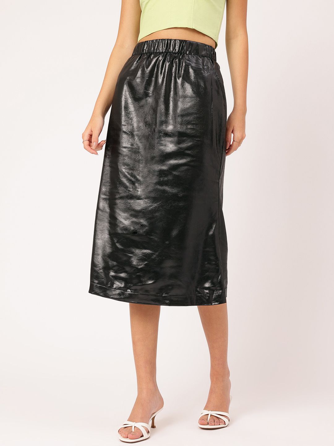 DressBerry Formal Fusion Faux Leather Coating Midi Straight Skirt