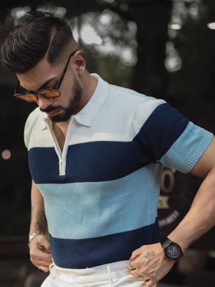 Powerlook Men Striped Polo Collar T-shirt