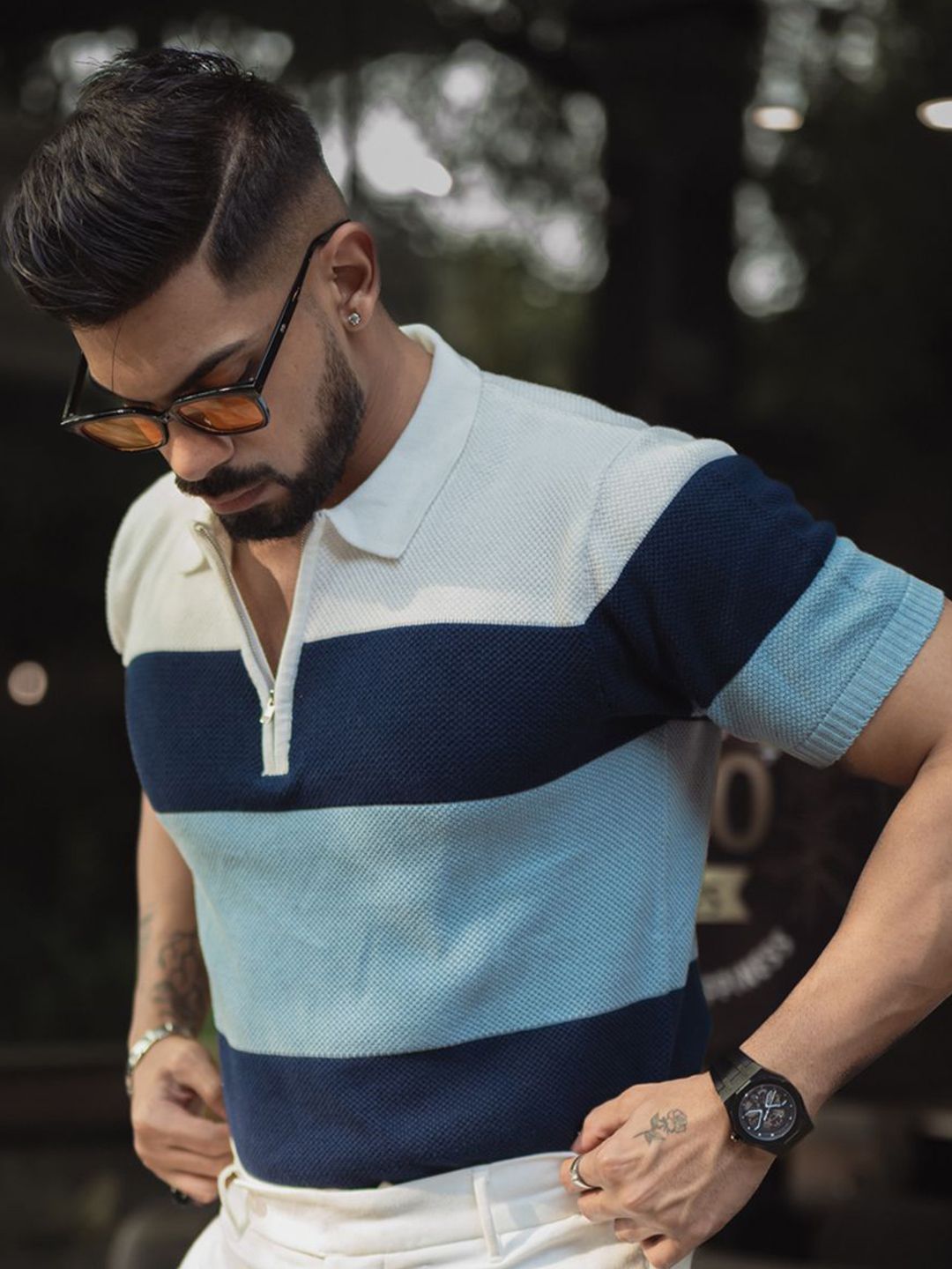 Powerlook Men Striped Polo Collar T-shirt