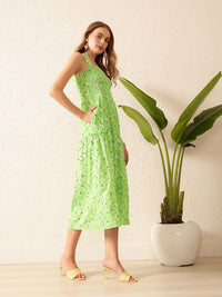 STREET 9 Floral Printed Square Neck Sleeveless A-Line Midi Dress