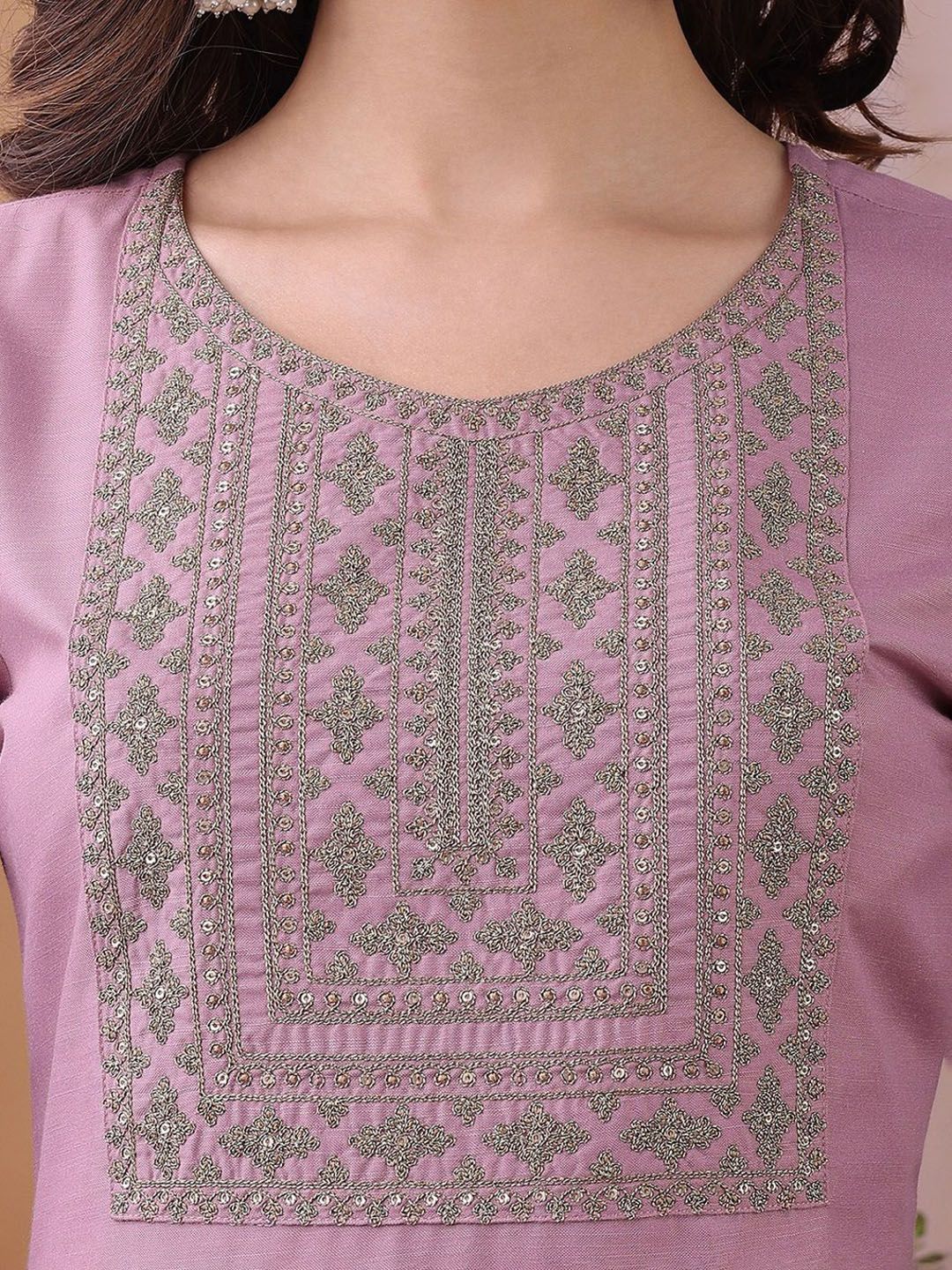 KALINI Yoke Design Zari Work Straight Kurta With Trouser And Dupatta