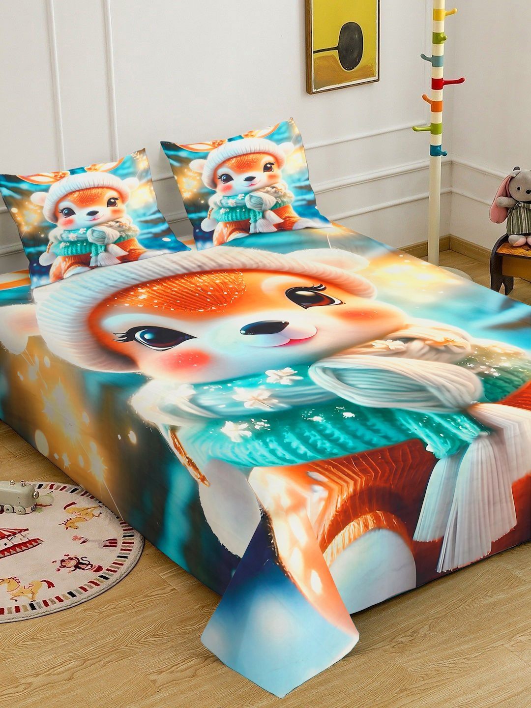 KLOTTHE Multi Cartoon Characters  Printed 400 TC King Superfine Bedsheets