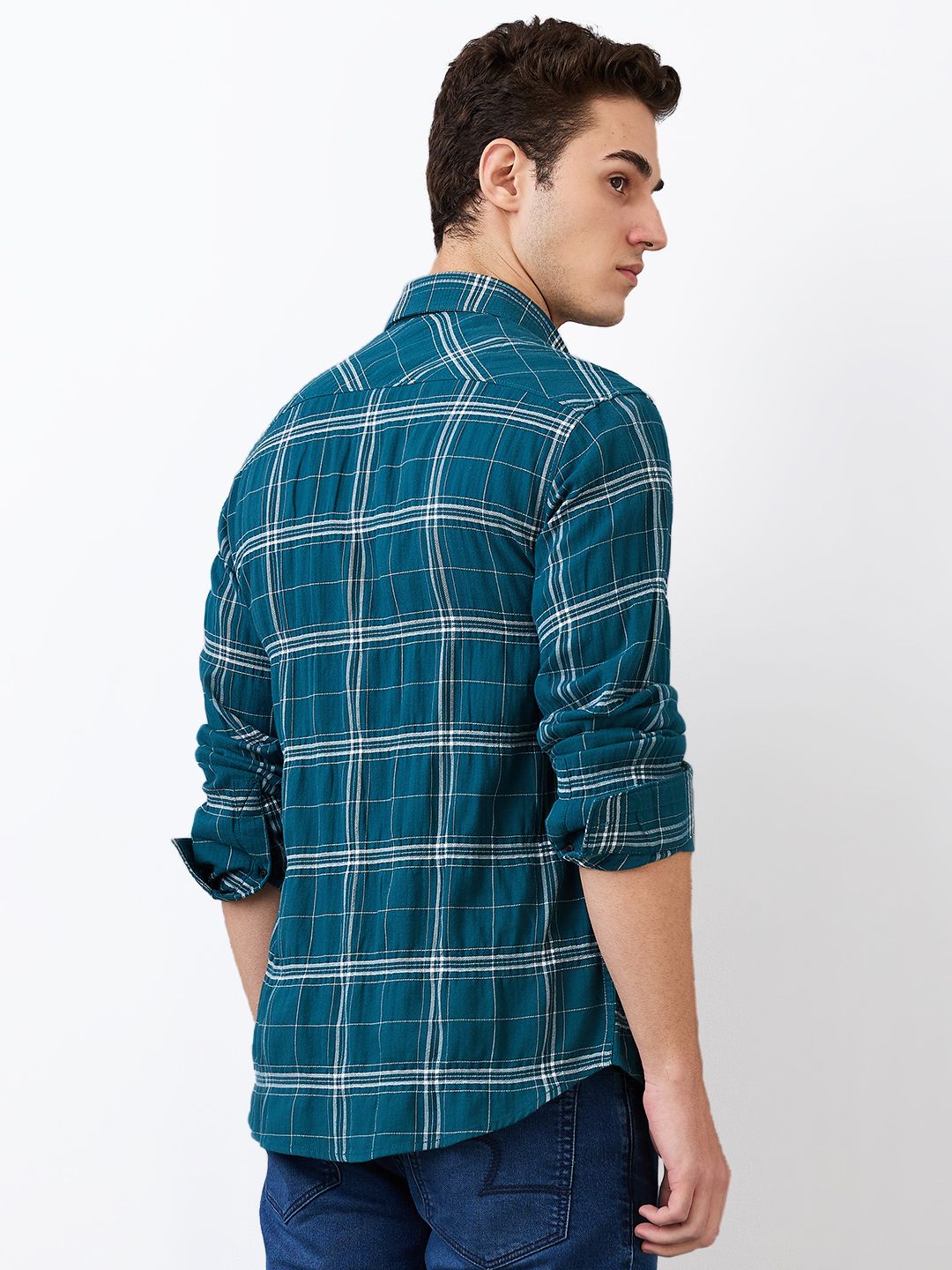 SPYKAR Men Slim Fit Spread Collar Tartan Checked Cotton Casual Shirt