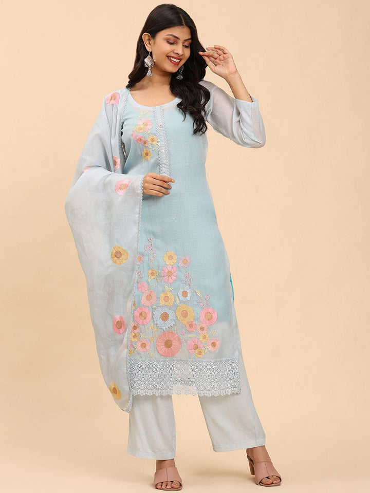 Mamicha Women Floral Regular Pure Cotton Kurta with Palazzos & With Dupatta