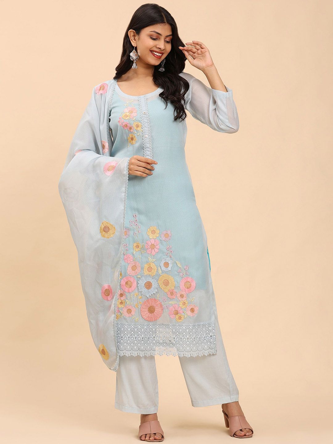 Mamicha Women Floral Regular Pure Cotton Kurta with Palazzos & With Dupatta