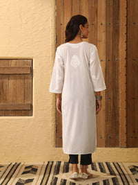House of Chikankari Women White Cotton Chikankari Embroidered Kurta