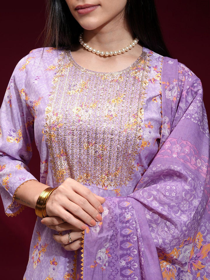 Vishudh Women Embroidered Yoke Printed Kurta with Solid Pant and Printed Dupatta