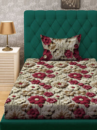 KLOTTHE Beige Floral Printed Dilengkapi 300 TC Single Cadar 7D Dengan Sarung Bantal
