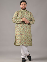 SOJANYA PLUS Plus Size Men Ethnic Motifs Printed Cotton Linen Straight Kurta With Pyjamas