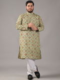 SOJANYA PLUS Plus Size Lelaki Motif Etnik Bercetak Cotton Linen Kurta Lurus Dengan Piyama