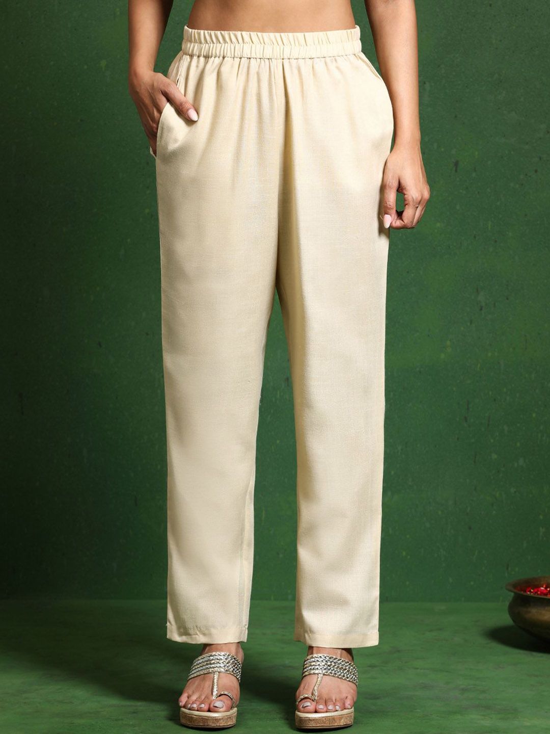 Varanga Embroidered Thread Work Mandarin Collar Straight Kurta with Trousers & Dupatta