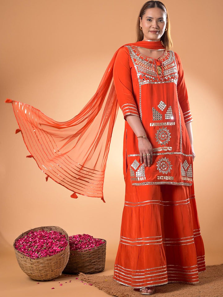 Mamicha Women Regular Thread Work Pure Cotton Kurti with Palazzos & With Dupatta